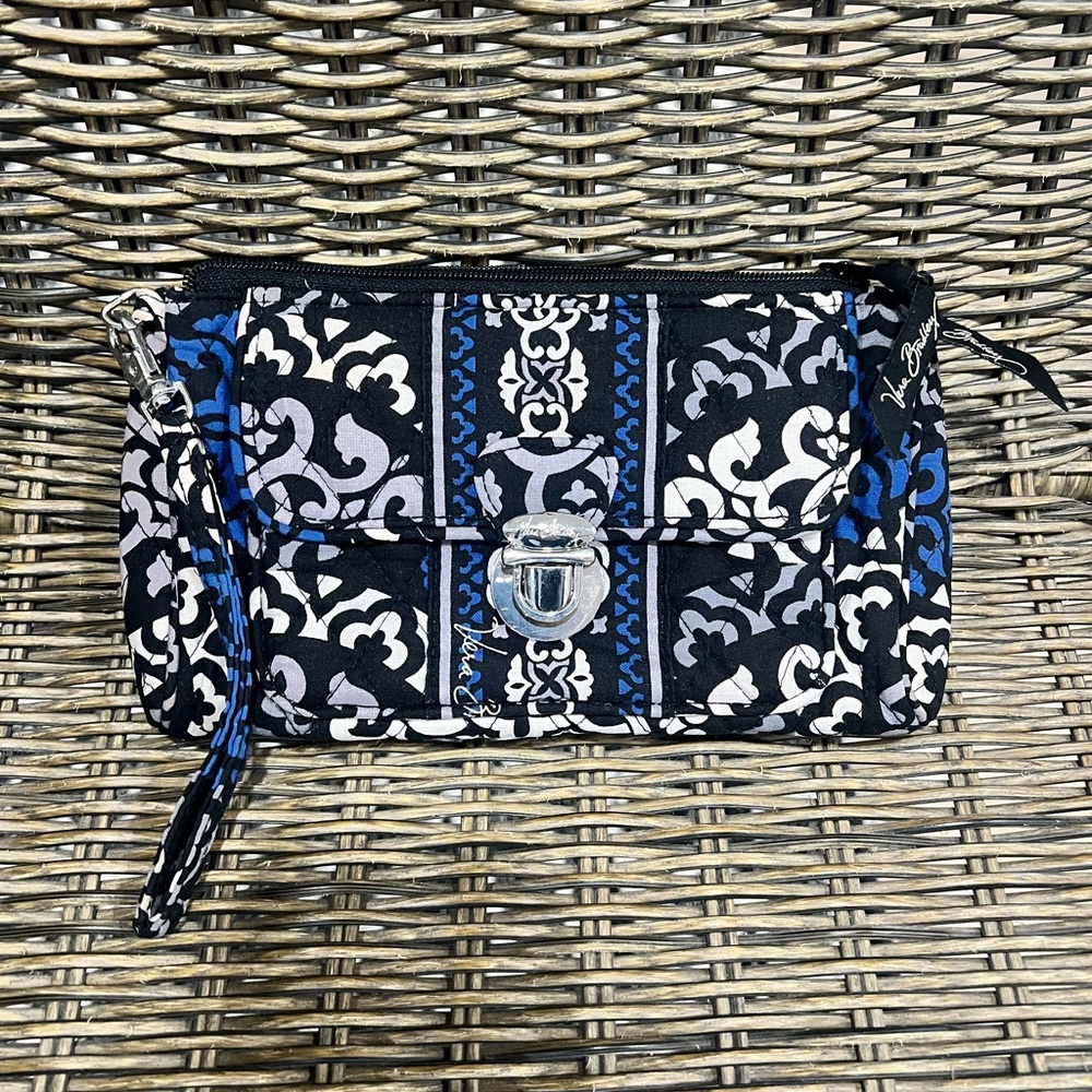 Vera Bradley Blue and Black Patterned Wristlet
